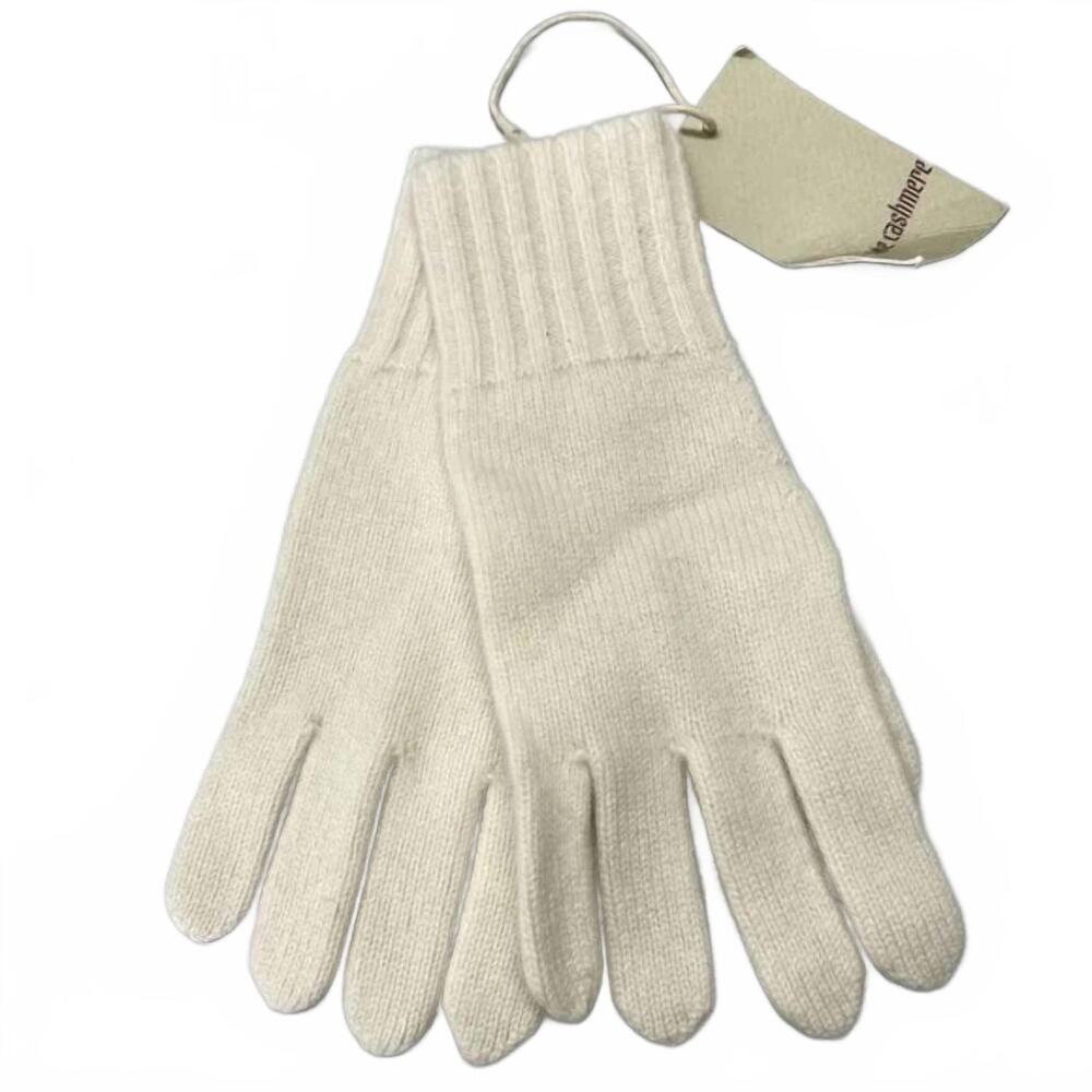NEW STATE CASHMERE unisex plain knit gloves in undyed white